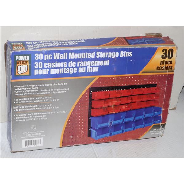 NEW POWER FIST 30PC WALL MOUNTED STORAGE BINS