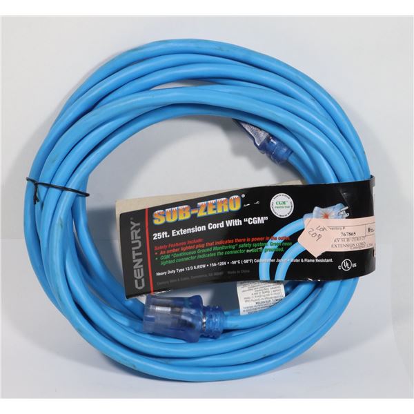 NEW CENTURY SUB=ZERO 25' LIGHTED EXTENSION CORD