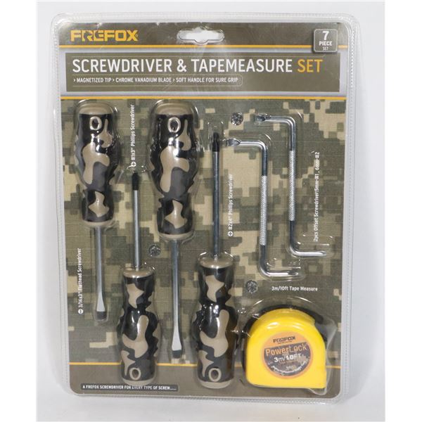 NEW 7PC SCREWDRIVER AND TAPE MEASURE SET