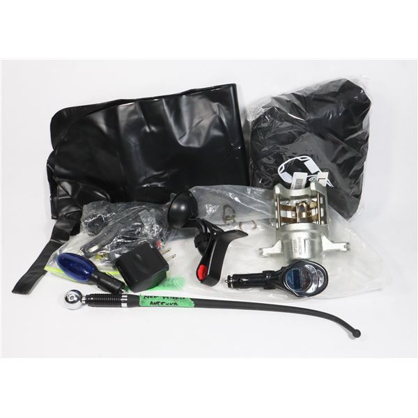 BOX OF ASSORTED AUTOMOTIVE ITEMS, CHARGERS,