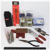 Image 1 : FLAT OF ASSORTED TOOLS, MINI ANVIL, WIRE STRIPPER,