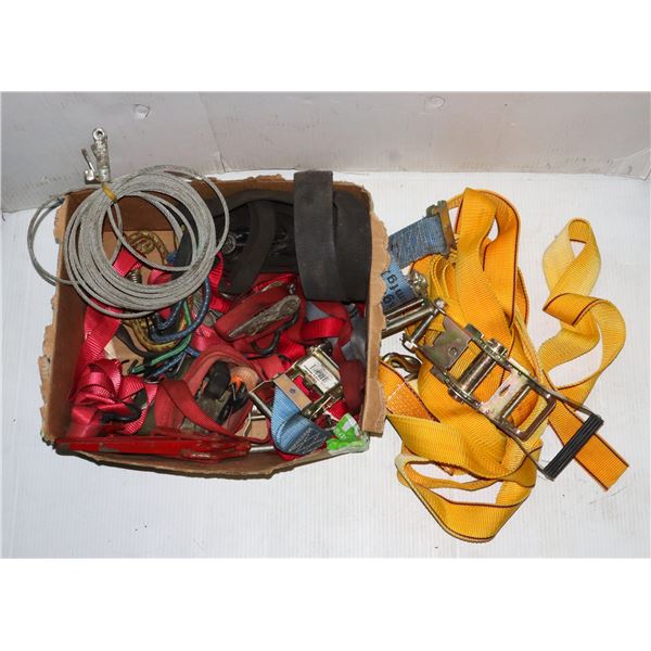 LARGE LOT OF RATCHET STRAPS WITH TOW CABLE