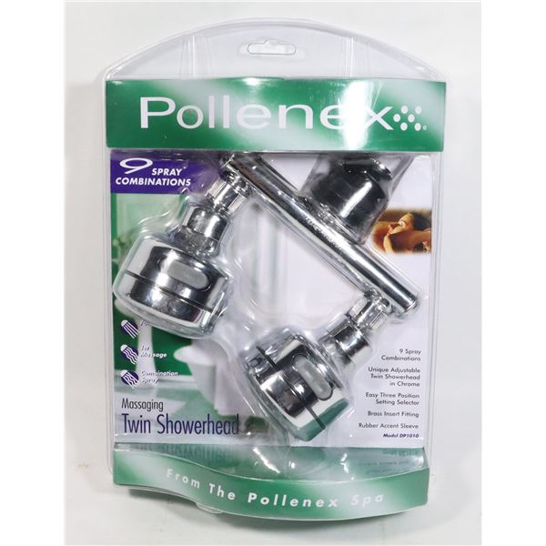 NEW SEALED POLLENEX MASSAGING TWIN SHOWERHEAD