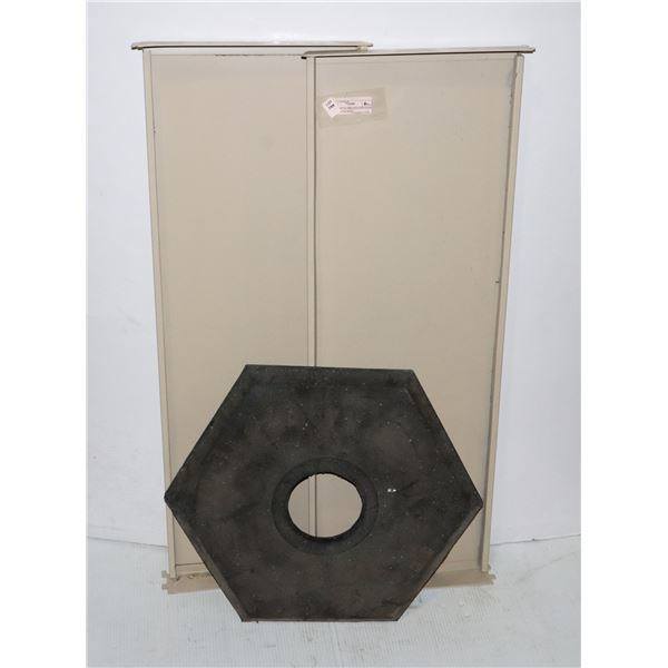 TWO 3' METAL SHELVES SOLD WITH SAFETY CONE BASE