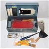 Image 1 : 16.5" BLUE METAL TOOL BOX FULL OF PAINTING, DRYWALL