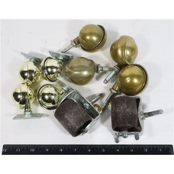 BOX OF ASSORTED CASTORS, BED FRAME WHEELS