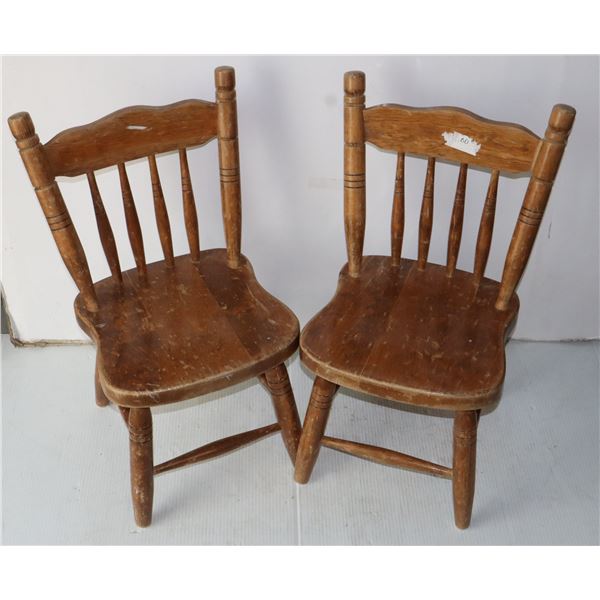 TWO VINTAGE SOLID WOOD MATCHING KIDS CHAIRS