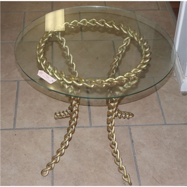 22" DIAMETER GLASS TOP END TABLE