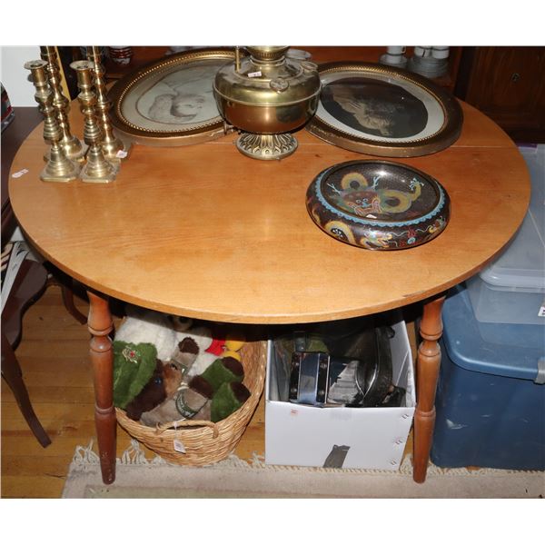 MAPLE TABLE, SOME DAMAGE TO TOP (BURN MARK)