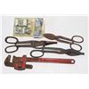Image 1 : TUB OF TOOLS INCLUDING 18" PIPE WRENCH, SNIPS,