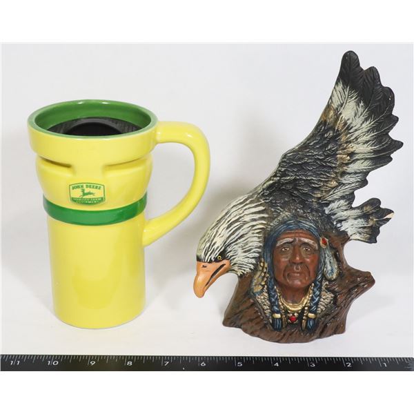 JOHN DEERE CERAMIC YELLOW TRAVEL MUG CUP 10OZ