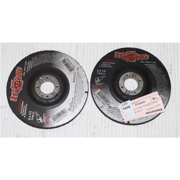 TWO 5 X 1/4 TYPE 27 RIGHT ANGLE GRINDER DISCS