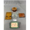 Image 1 : Vintage Carved Wood Trinket Box Tooled Leather Wallet, Slip on Visor and 1926 'The Second Mile' Book