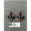 Image 1 : Pair Large Rhinestone Multi Color Earrings
