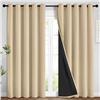 Image 1 : Yakamok Beige 100% Blackout Curtains, Thermal Insulated Total Blackout Drapes for Bedroom, Heat Bloc