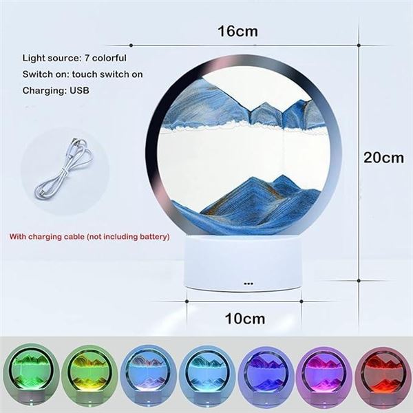3d Moving Sand Art with Remote Control, 360° Rotating Hourglass Lights, RGB Color Changing Table Lam