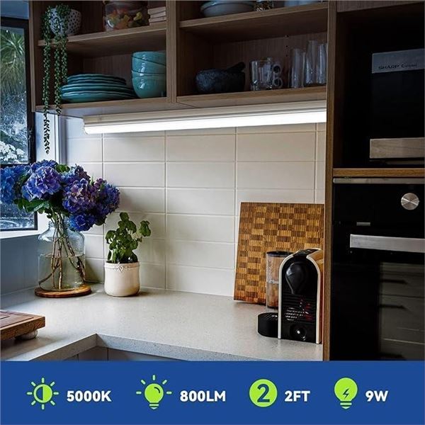Monios-L Linkable LED Under Cabinet & Closet LED T5 Light Bar, 2FT, 9W 800 Lumens, 5000K Super Brigh