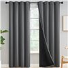Image 1 : Yakamok 100% Blackout Curtains for Bedroom 84 Inch Length, Grey Full Light Blocking Drapes with Blac