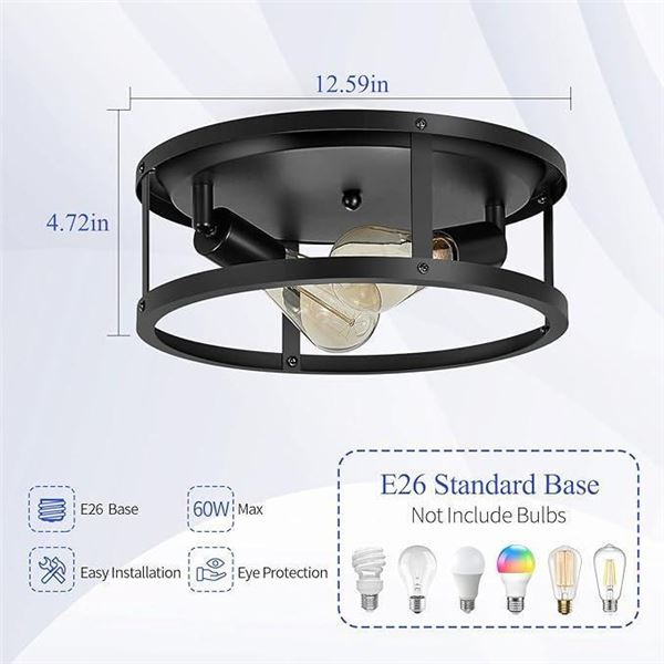 SKEJAO Farmhouse Black Flush Mount Ceiling Light Fixture,2-Light Hallway Light fixtures Ceiling,Indu