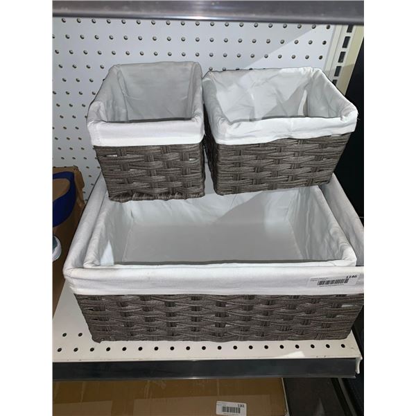 Lot of 4 Lined Wicker Storage Baskets