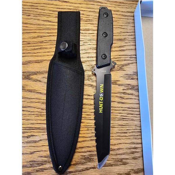 12inch Hunt-Down All Black Tanto Blade Hunting Survival Fixed Blade Knife Ridged Edge With Nylon She