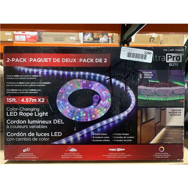 UltraPro Elite 2-Pack of Colour Changing LED Rope Lights w/ Remote 15'