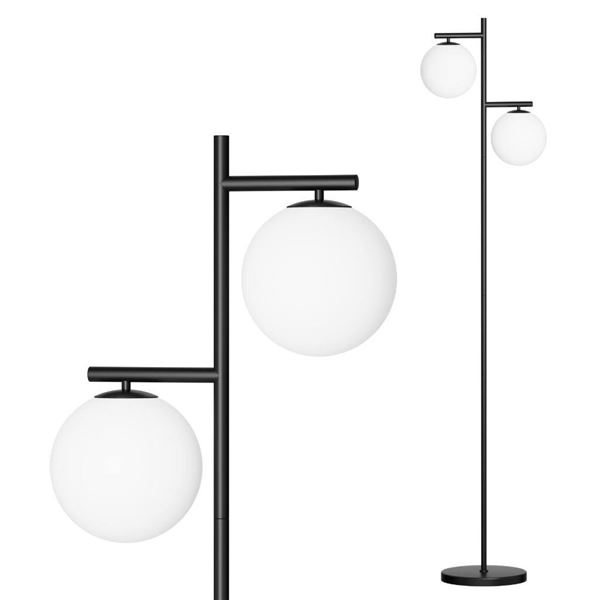 Mid Century Modern 2 Globe Floor Lamp for Living Room Bright Lighting - Contemporary LED Standing Li