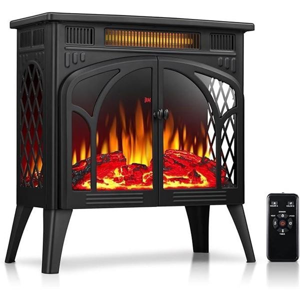Rintuf Electric Fireplace Heater, 1500W Infrared Fireplace Stove w/ 3D Realistic Flame, 5100BTU Free