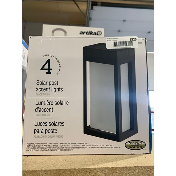 Naturally Solar Pack of 4 Solar Post Accent Lights, Black Finish