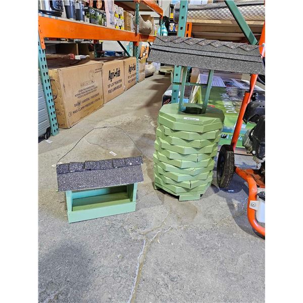 Locally Handmade Wooden Garden Decor Wishing Well with Matching Hanging Bird Feeder, Both have Shing