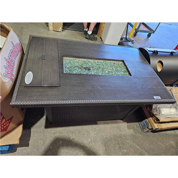 Brown Rattan Style Gas Patio Fire Table with clear Glass Beads