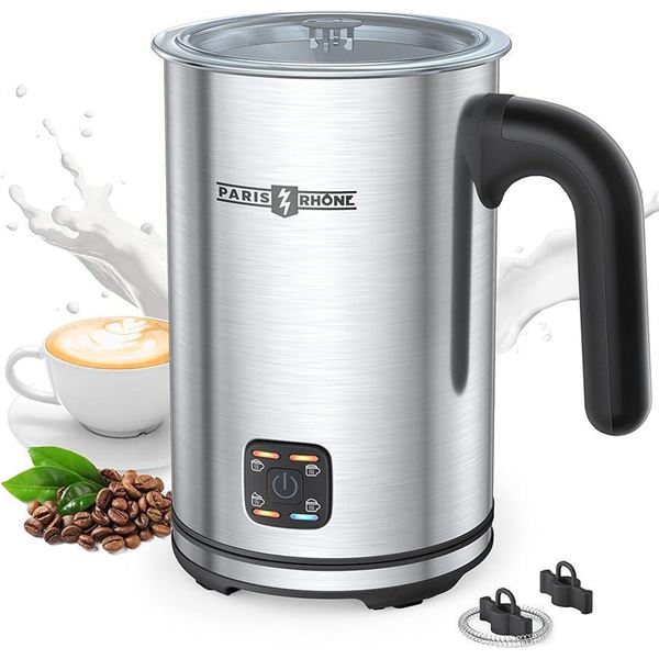 Milk Frothers, 4-in-1 Electric Stainless Steel Milk Steamer, Paris Rhone 10.1oz/300ml Milk Warmer, A