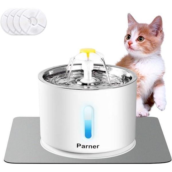 Cat Water Fountain Stainless Steel, LED Indicator 81oz/2.4L Automatic Pet Water Fountain with 4 Repl