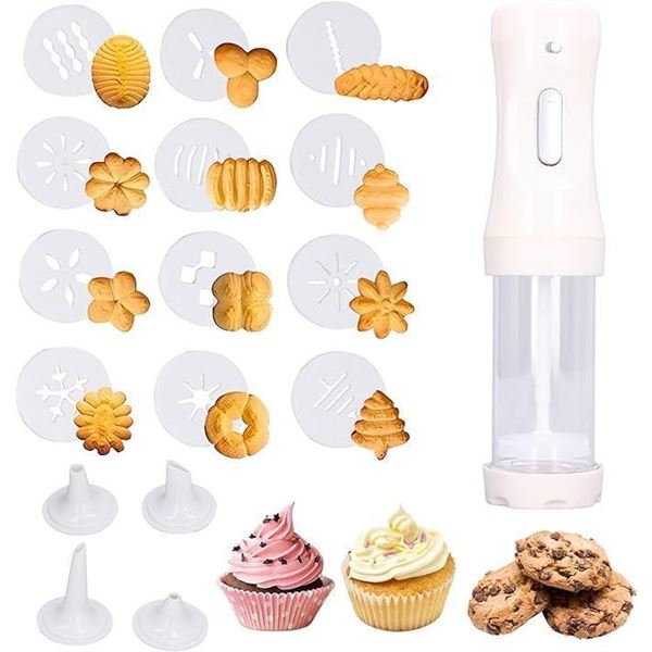 Electric Cookie Press Gun, 750W Icing Gun Kit with 12 Discs and 4 Decoration Tips, Cookie Press for 