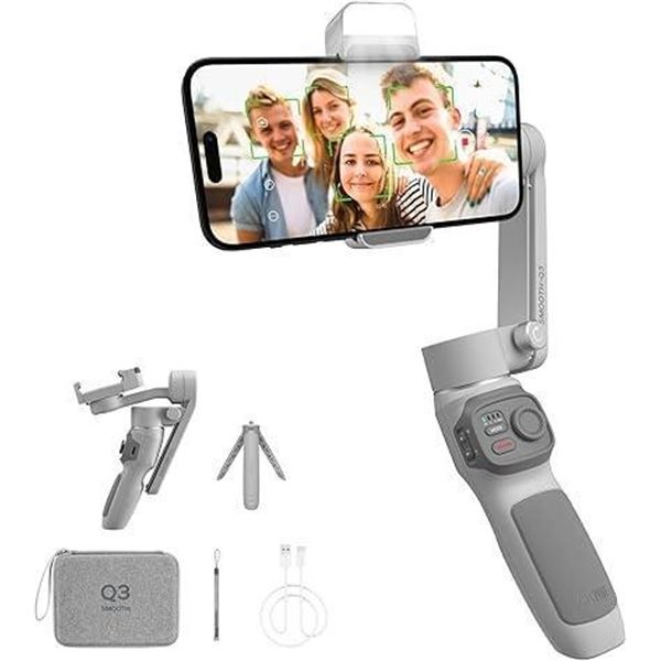 Zhiyun Smooth Q3 Combo, 3-Axis Phone Gimbal with Fill Light and Gimbal Bag, Portable & Foldable, Ges