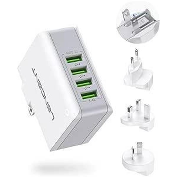 LENCENT Travel Wall Charger USB Plug, Multi-port 4-Port International Universal Travel Adapter, 22W/