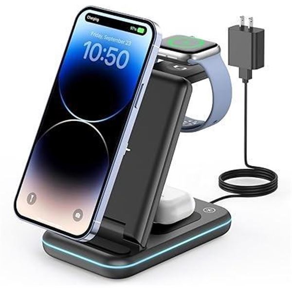 GEEKERA Wireless Charging Stand, 3 in 1 Wireless Charger Dock Station for Apple Watch 8 7 6 SE 5 4 3