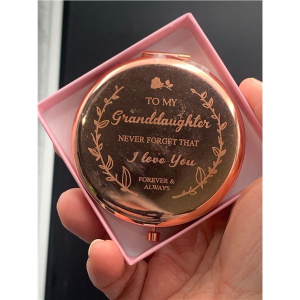 Rose Gold Style Inscribed Make Up Mirror ( to my granddaughter) NEW in box