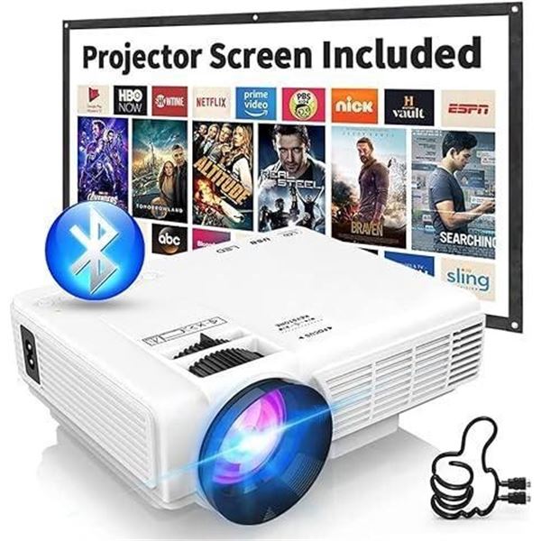 Projector with Two-way Bluetooth, Mini Projector with Projector Screen, Full HD 1080P Portable Video
