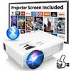 Image 1 : Projector with Two-way Bluetooth, Mini Projector with Projector Screen, Full HD 1080P Portable Video
