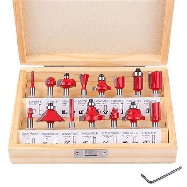Flytuo 15 Pieces Router Bits Set 1/4 Inch Shank, Tungsten Carbide Router Bits, Woodworking Milling C