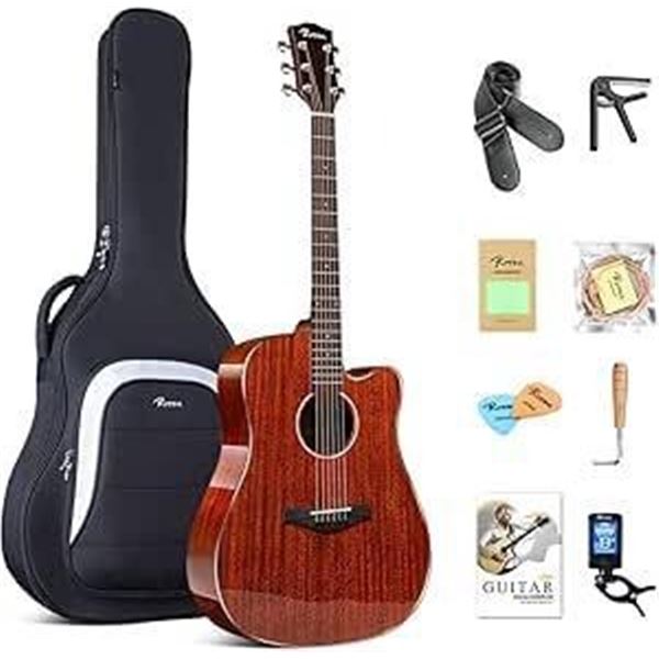 Rosen G31 Dreadnought Acoustic Guitar Soild Mahogany Top 41 Inch Guitarra Full Size Cutaway with Glo