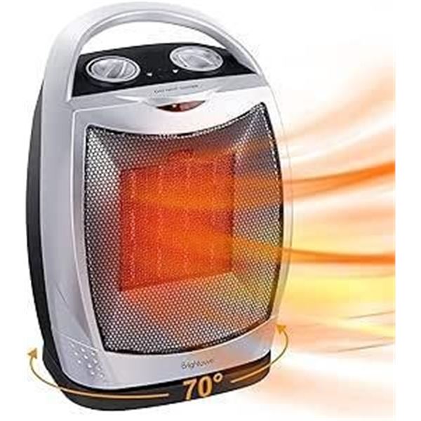 Brightown Portable Ceramic Space Heater 1500W/750W, 2 in 1 Oscillating Electric Room Heater with Tip