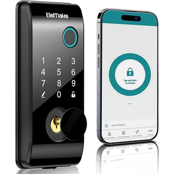 Elemake Smart Deadbolt Fingerprint Door Lock, Keypad Deadbolt Smart Lock for Front Door, Auto Lock, 