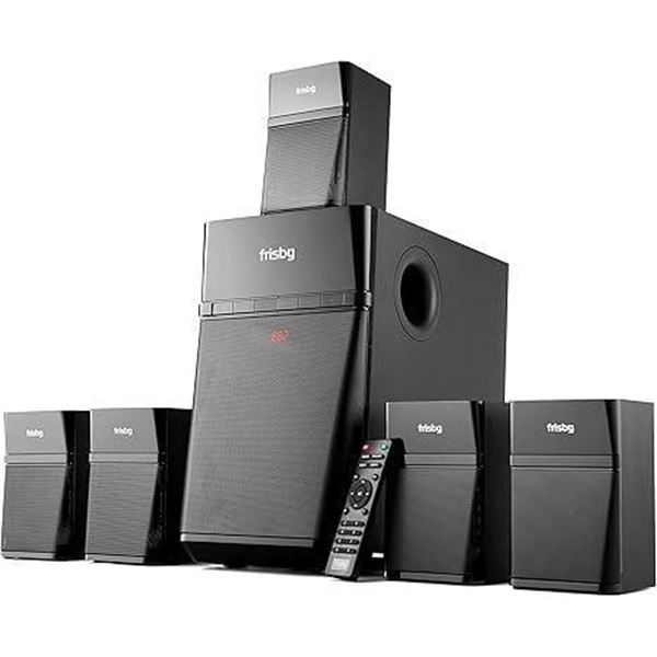 Frisby Home Theater 5.1 Surround Sound System with Subwoofer, Bluetooth Wireless Streaming from Devi
