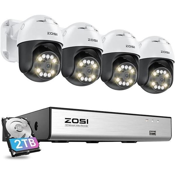 ZOSI 4K PoE Security Camera System with AI Face Person Vehicle Detection,4 x 5MP Outdoor PT PoE Came