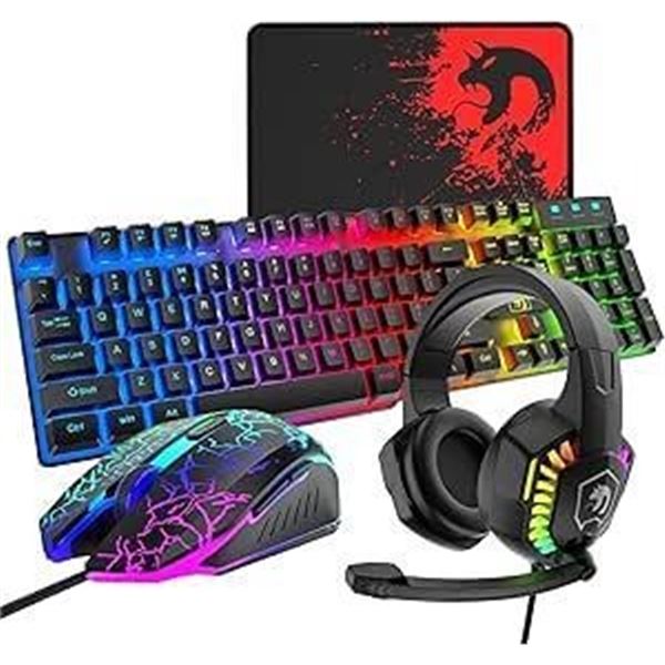 Wired Gaming Keyboard and Mouse Headset Combo,Rainbow LED Backlit Wired Keyboard,Over Ear Headphone 