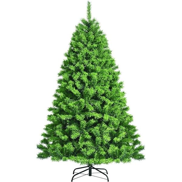 Goplus 6.5ft Unlit Artificial Christmas Tree, Hinged Xmas Tree W/ 924 Branch Tips, Premium PVC Mater