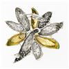 Image 3 : Vintage 18K TT Gold 1.20 ctw Pave Diamond Green Enamel Textured Flower Brooch Pi