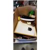 Image 2 : BOX OF COLLECTIBLE VINTAGE TINS AND BOX OF CLOCKS AND ESTATE ITEMS